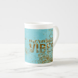 Taza De Porcelana Vibes de sirenas - Tipografía Purpurina de oro sob