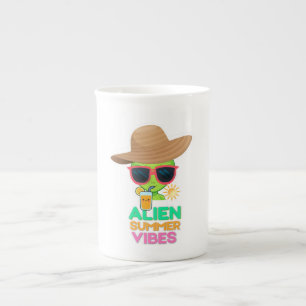 Taza De Porcelana Vibraciones Retro de Verano de Playa Alien