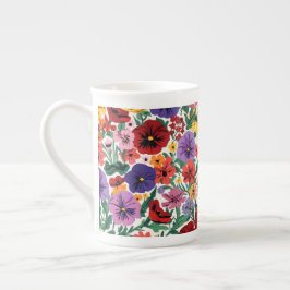 Taza De Porcelana Vibrante patrón botánico de pensamiento de flor si