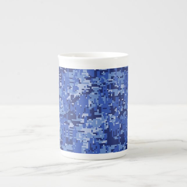 Taza De Porcelana Vibrante textura de camuflaje digital de camo azul (Frente)