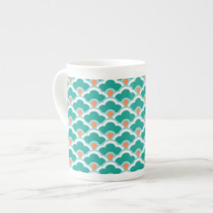 Taza De Porcelana Vieiras chinas, Verde azuladas, acuáticas y corale