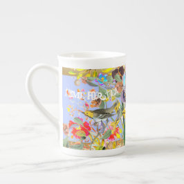 Taza De Porcelana Vieja Bohemia Songbirds Periwinkle