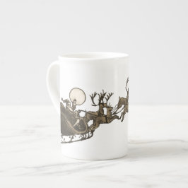 Taza De Porcelana Vieja Sepia Santa Sleigh Reindeers
