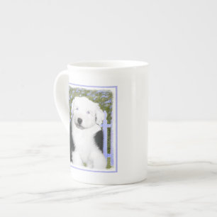 Taza De Porcelana Viejo perro pastor inglés con pintura de cachorros