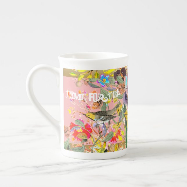 Taza De Porcelana Viejos pájaros sonoros bohemios rosados (Izquierda)