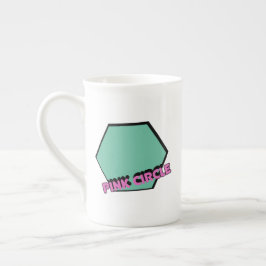 Taza De Porcelana Vintage Greenish Hexagon con texto de círculo rosa