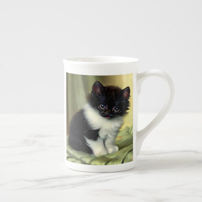 Taza De Porcelana Vintage Tuxedo Kitten Ilustracion (Derecha)