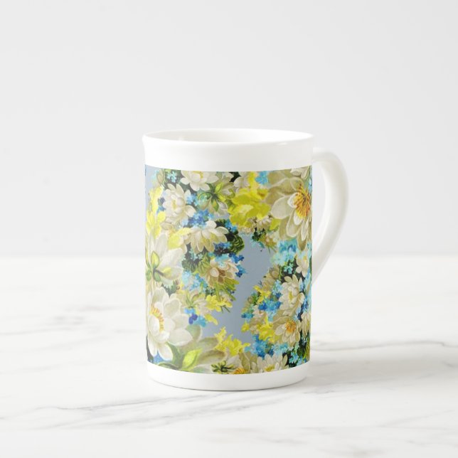 Taza De Porcelana Vintage Yellow and Blue Floral Pattern (Derecha)