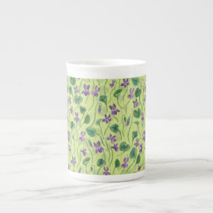 Taza De Porcelana Violetas acuarela sobre rocío de miel