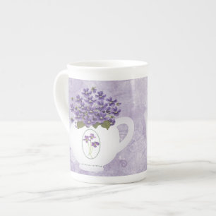 Taza De Porcelana Violetas En Teapot Hueso En China