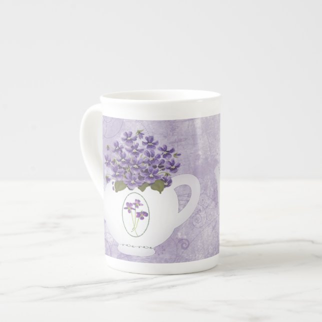 Taza De Porcelana Violetas En Teapot Hueso En China (Izquierda)