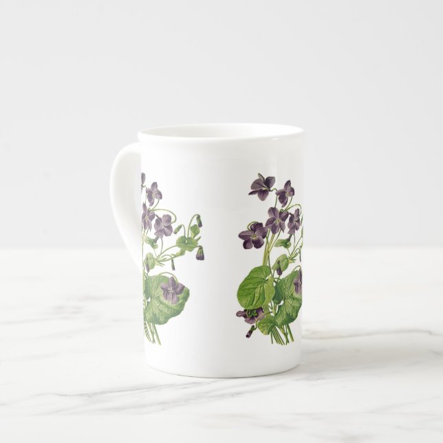 Taza De Porcelana Violetas púrpuras Hueso Botánico China Mug (Izquierda)