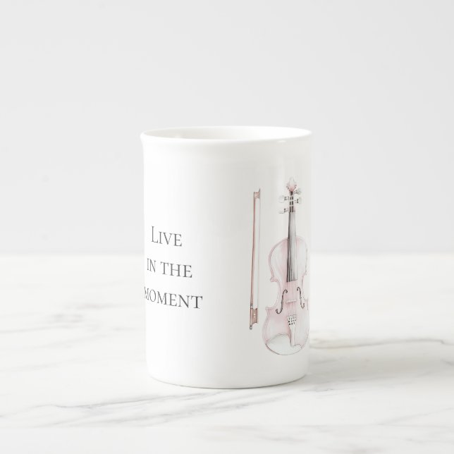 Taza De Porcelana Violin de Rubor Rosa (Frente)