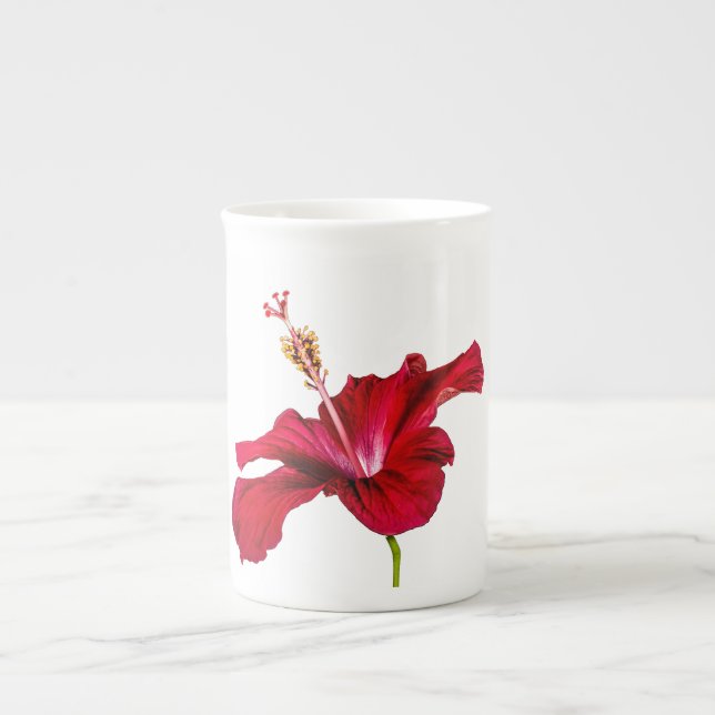 Taza De Porcelana Vista lateral de las flores rojas de Hibiscus (Frente)