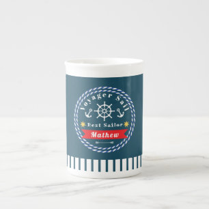 Taza De Porcelana Voyager Nautical Mejor marinero azul oscuro