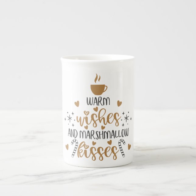 Taza De Porcelana Warm Wishes and Marshmallow Kisses  (Frente)