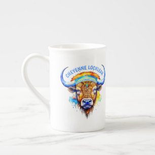 Taza De Porcelana Watercolor Nativo Estadounidense Bison Indian Head