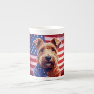 Taza De Porcelana Welsh Terrier Con Bandera Estadounidense Y Bandana