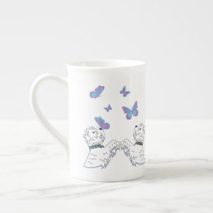 Taza De Porcelana Westies y mariposas