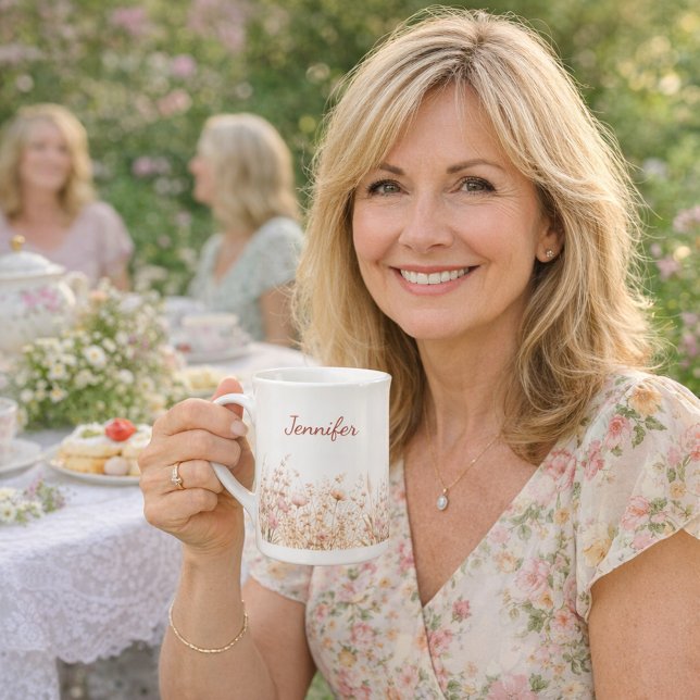 Taza De Porcelana Wildflowers beige pink name (Subido por el creador)