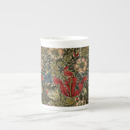 Taza De Porcelana William Morris Elegante Patrón Floral Verde Rojo