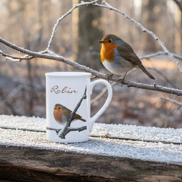 Taza De Porcelana Winter Red Robin Birds Custom Name
