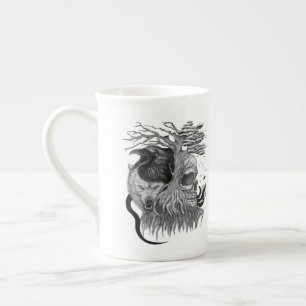 Taza De Porcelana Wolf y Raven con el cráneo