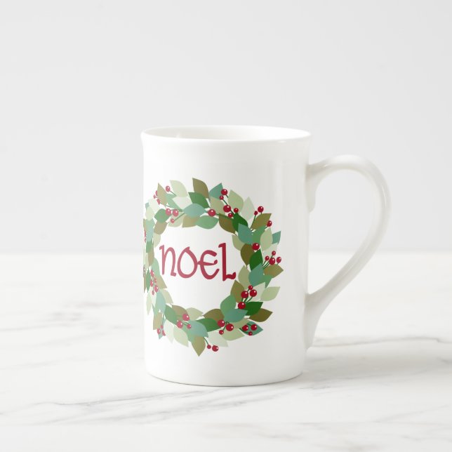 Taza De Porcelana Wreath de Noel Navidades | Festividad (Derecha)