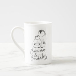 Taza De Porcelana Y blanca el pingüino dibujado mano gris abraza