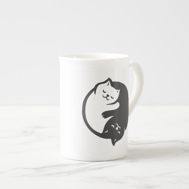 Taza De Porcelana Yin-Yang, un gato blanco y negro: elige el color d (Derecha)