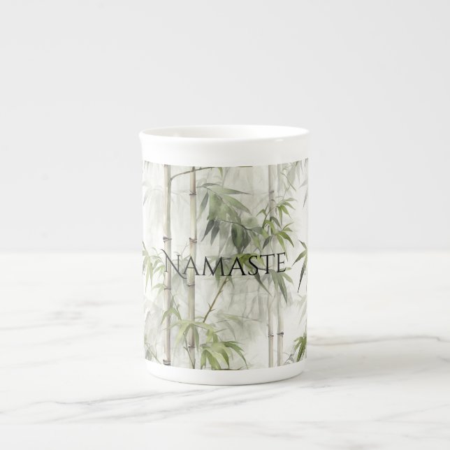 Taza De Porcelana Yoga de mindfulness de bambú verde (Frente)