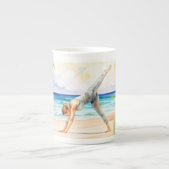 Taza De Porcelana Yoga Position by the beach  (Frente)