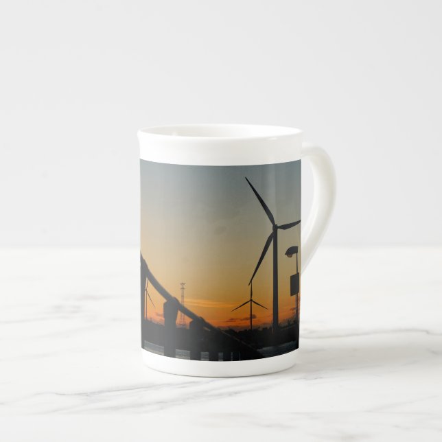 Taza De Porcelana Zonsondergang met windmolen, Rustgevend relaxt. (Derecha)