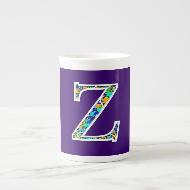 Taza De Porcelana Zz iluminó el monograma (Frente)