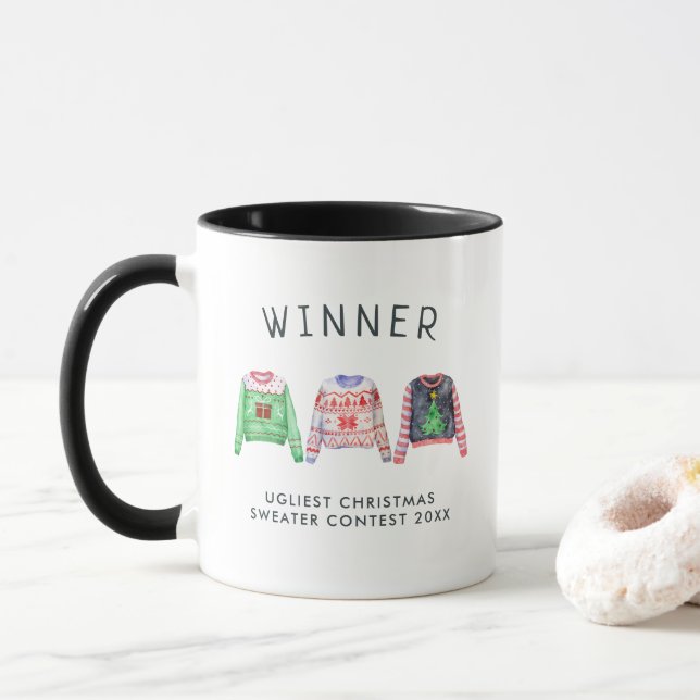 Taza de premio de concurso de suéter feo de Navida (Con donut)