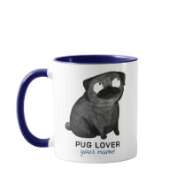 Taza de Pug Personalizada, Nombre y Frase Personal
