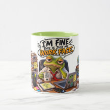 Taza de rana con cara de trabajo 'Estoy bien'