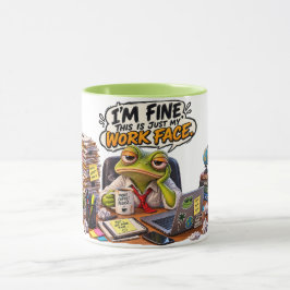 Taza de rana con cara de trabajo 'Estoy bien'