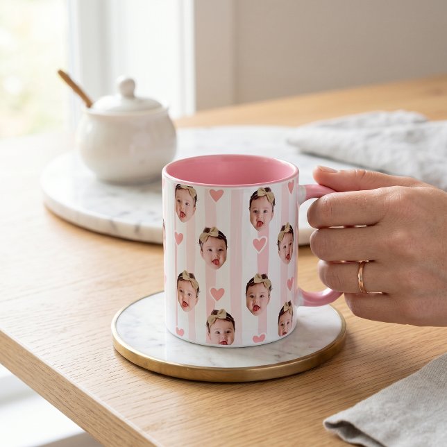 Taza de rayas con foto personalizada | Cara de beb (Subido por el creador)