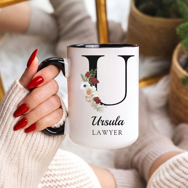 Taza de regalo con alfabeto floral personalizado p (Personalized Monogram Floral Alphabet Mug for Mom, Grandma, Teacher, Nurse, Lawyer or Bridesmaid)