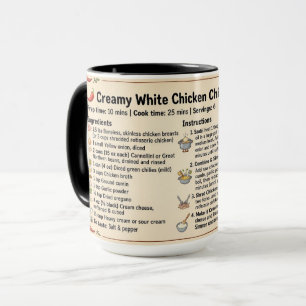 Taza de regalo con receta de Chili de pollo blanco