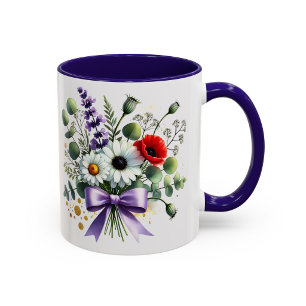 Taza de regalo floral con margarita de flor silves