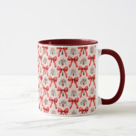 Taza De Regalo Navideña Con Lazos De Acuarela Roja
