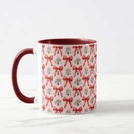 Taza De Regalo Navideña Con Lazos De Acuarela Roja