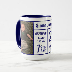 Taza de registro de nacimiento de bebé niño en azu