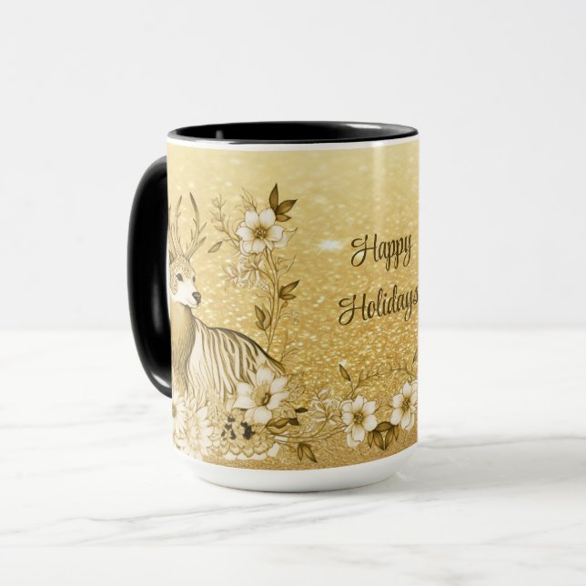 Taza de Reno Floral Dorada (Anverso izquierdo)