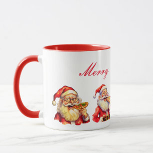 Taza de Santa comiendo pizza