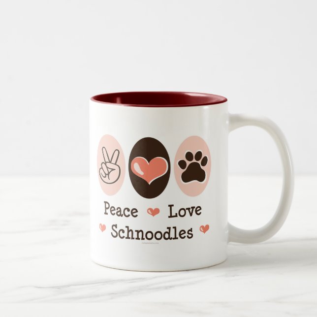 Taza de Schnoodles del amor de la paz (Derecha)