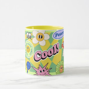 Taza de sonrisa retro divertido diseño de cara son