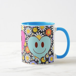 Taza de sonrisa retro divertido diseño de cara son